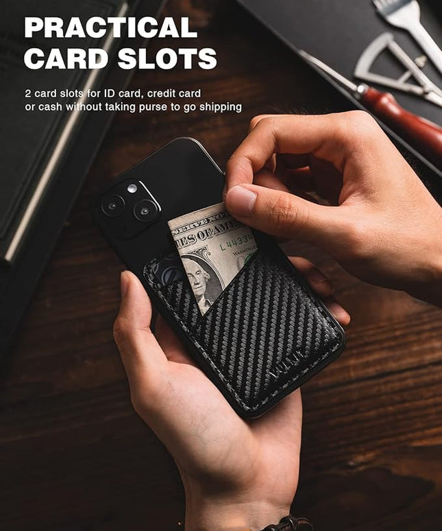 VULKIT Phone Card Holder Wallet Leather Adhesive Pocket RFID Blocking Credit Card Sleeves Stick Back of Phone Smartphones Carbon Fiber Black
