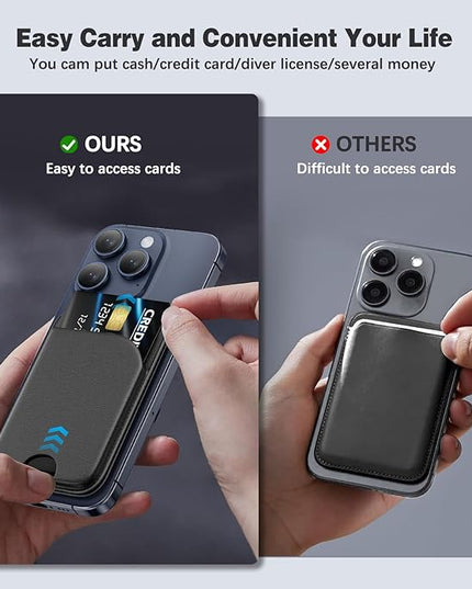 Mag-Safe Wallet Magnetic Wallet for Phone Lightweight Magnetic Phone Pouch Stand Adjustable Leather Mag-Safe Card Holder for iPhone 17/16/15/14/13/12 Series, Not for iPhone 13/12 Mini (Black)