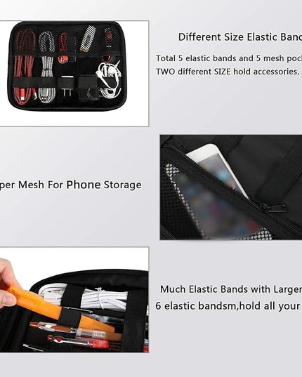 MATEIN Electronics Organizer Travel Case, Large Cable Storage Bag, Water Resistant Carrying Case with Handle, Tech Organizer for Tablet (Up to 12.9inch), USB Charger, Clipper, Grey