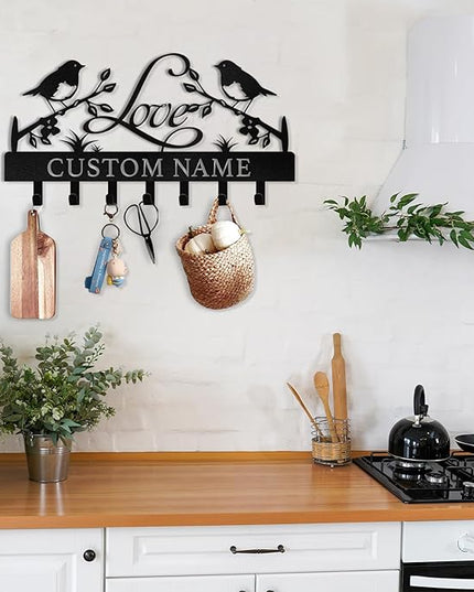 Dyoart Personalized Key Holder Wall Mount - Key Holder for Wall, Custom Name Key Rack, Metal Key Holder Hooks Organizer, Wedding Housewarming Gift, Key Hanger Decor for Entryway, Hallway, Bedroom