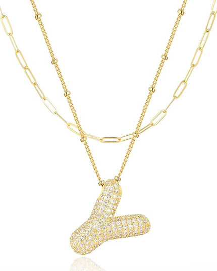 LUCA SMITH Initial Necklaces for Women, Dainty Balloon Bubble Letter, Name Letter Alphabet Pendant Layered Choker Chain Jewelry Gift