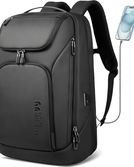 hk Business Smart Backpack for Men Anti-Theft for 17.3 Inch Laptop with USB Charging Port Water-Resistant Large Durable Compact 30L for Travel College Work-Black
