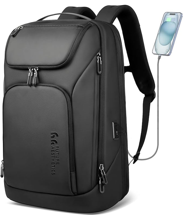 hk Business Smart Backpack for Men Anti-Theft for 17.3 Inch Laptop with USB Charging Port Water-Resistant Large Durable Compact 30L for Travel College Work-Black