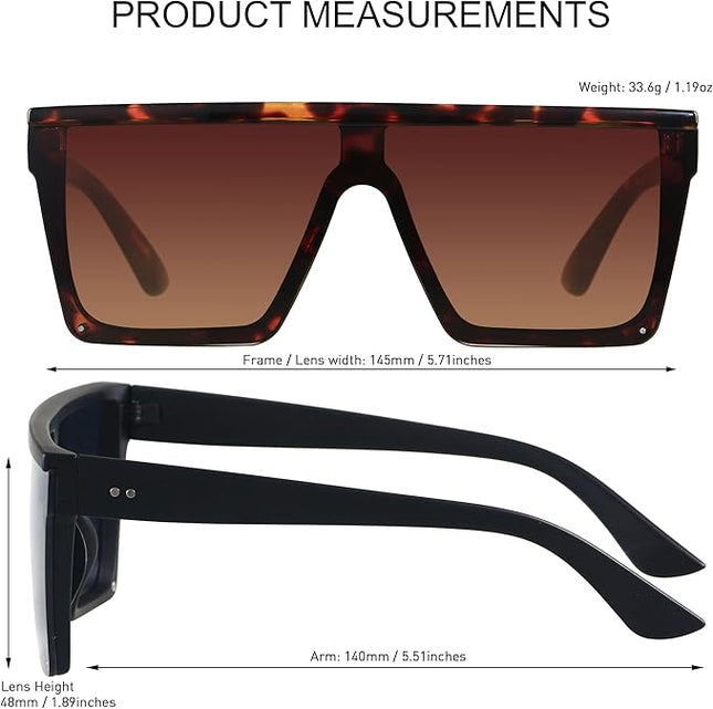 LYZOIT Square Oversized Sunglasses for Women Men Big Flat Top Fashion Shield Large UV Protection Rimless Shades