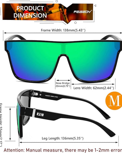 FEISEDY Sunglasses for Women Men, Fashion Mirrored Single Lens, Driving Beach Sunnies UV400 Shades B2996