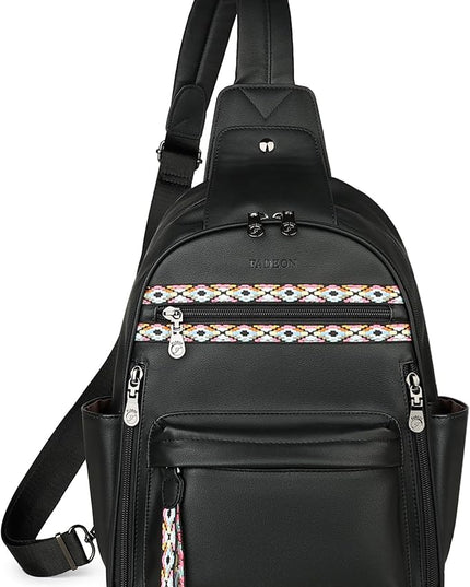 FADEON Large Sling Bag for Women, Leather Crossbody Purse Designer Anti Theft Sling Backpack, RFID Fanny Packs for Travel