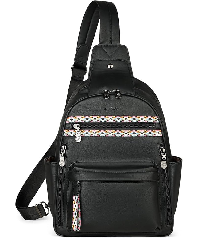 FADEON Large Sling Bag for Women, Leather Crossbody Purse Designer Anti Theft Sling Backpack, RFID Fanny Packs for Travel