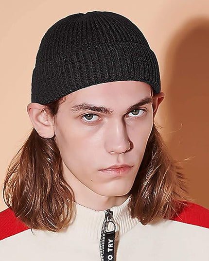 50% Wool Warm Cuffed Swag Knit Short Fisherman Beanie for Men Women Winter Hats Trawler Skull Cap