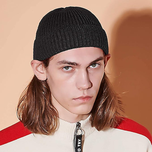50% Wool Warm Cuffed Swag Knit Short Fisherman Beanie for Men Women Winter Hats Trawler Skull Cap