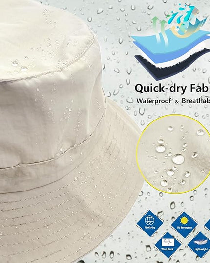 woogwin Waterproof Bucket Rain Hat with Chin Strap Quick Dry Packable Boonie Sun Hat Safari Hat UV Protection
