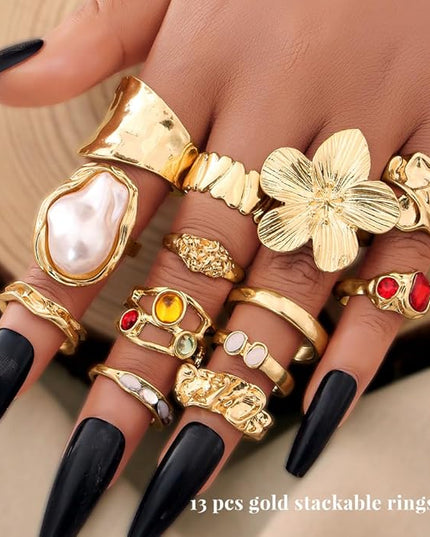 KISS WIFE Goldenen Silvery Black Kunckle Rings Set for Women, Dainty Simple Trendy Cute Stackable Finger Rings Pack, Perfect for Stacking Layering on Thumb and Knuckle, Mixed Size, Jewelry Gift