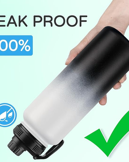 DOMICARE 40 oz Insulated Water Bottle Bulk, Vacuum Insulated Stainless Steel Sports Water Bottle with Straw Lid & Spout Lid, Leakproof, Reusable - Travel, Camping, Bike, Black White Gradient (4 Pack)