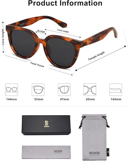 SOJOS Trendy Cat Eye Round Polarized Sunglasses for Women Fashion UV Protection Sunnies Sunglasses SJ2175