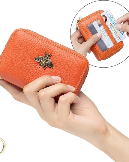 imeetu RFID Credit Card Holder, Small Leather Zipper Card Case Wallet for Women
