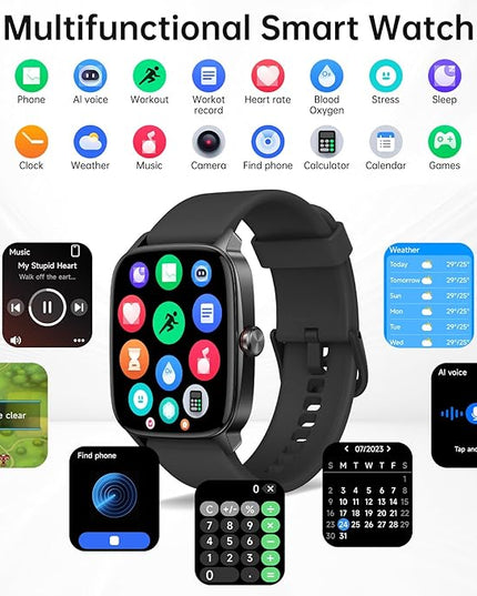 Smart Watches for Women Men with Bluetooth Call & AI Voice, 1.85" HD Fitness Tracker with Heart Rate SpO2 Sleep Monitor, 100+ Sports Modes,Mini Games, IP68 Waterproof Smartwatch for Android iOS Phones