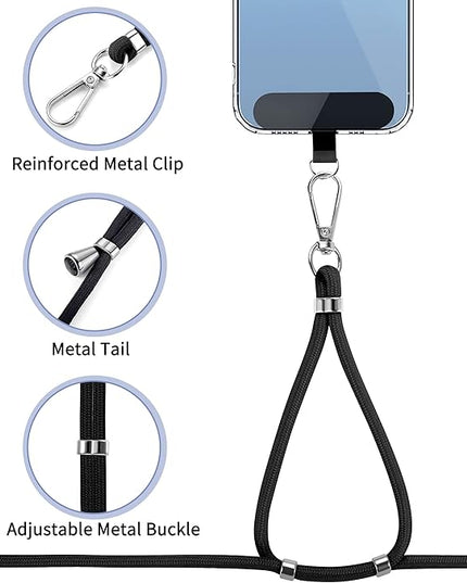 CACOE Cell Phone Lanyard 2 Pcs-1 Pcs Adjustable Neck Strap,1 Pcs Wrist Strap, 2 Pcs Pads, Universal Crossbody, Multifuctional Compatible with Most Smartphones(Black)
