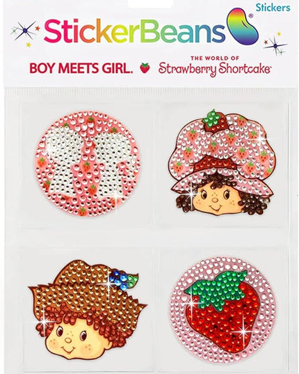 StickerBeans® Rhinestone Stickers BOY Meets Girl® x Strawberry Shortcake® 4-Pack, 2” x 2” Sparkly Cut-to-Shape Adhesive for Collecting, Trading, Scrapbooking, Laptops, Phone Cases for Kids & Teens