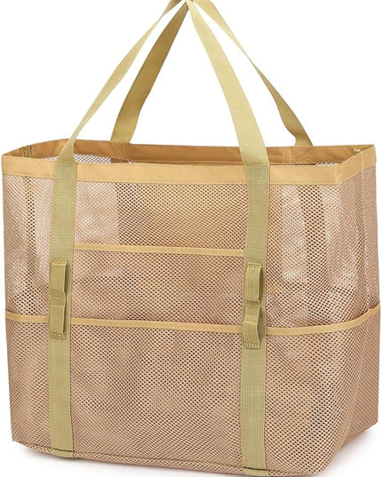 Mesh Beach Bag, Large Beach Tote with Zipper Pocket, Toys Pool Bag for Family Travel Vacation Cruise Essentials