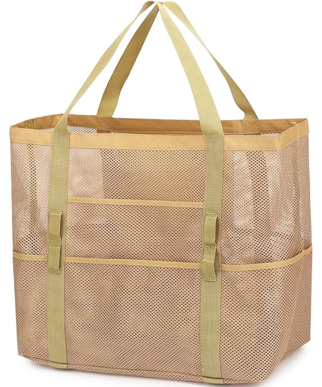 Mesh Beach Bag, Large Beach Tote with Zipper Pocket, Toys Pool Bag for Family Travel Vacation Cruise Essentials