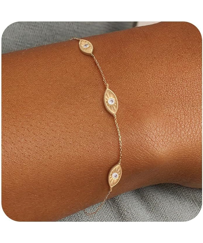 FUNEIA Dainty Silver Gold Bracelets for Women Trendy Non Tarnish 14K Gold Plated Waterproof Diamond Bracelets Cute Stackable Heart Butterfly Clover Cross Evil Eye Charm Bracelet Stack Jewelry Gifts