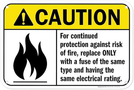 Warning For Continued Protection Against Risk Of Fire Replace Sign, 12x18 Inches, 55 mil thick HDPS (high density polystyrene), Made in USA by My Sign Center