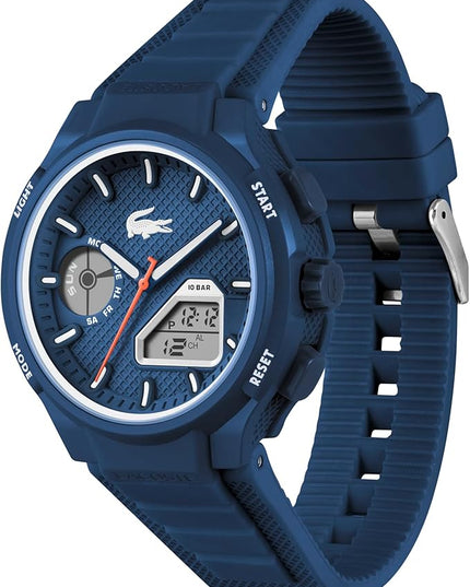 Lacoste LC33 Men's Analog-Digital Watch – TR90 Case, World Clock, Stopwatch, Alarm, Backlight, Textured Silicone Strap, Premium Fashion Timepiece - Gift for Him - 45mm