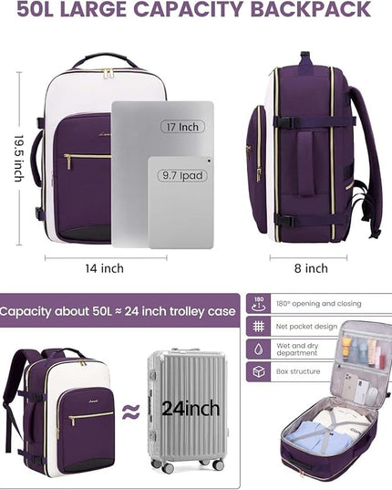 LOVEVOOK 50L Travel Backpack for Women & Men, Airline Approved Carry On Luggage with 3 Packing Cubes, TSA Overnight Bags, Waterproof Personal Item Bag, Weekender Essentials Backpacks fits 17" Laptop