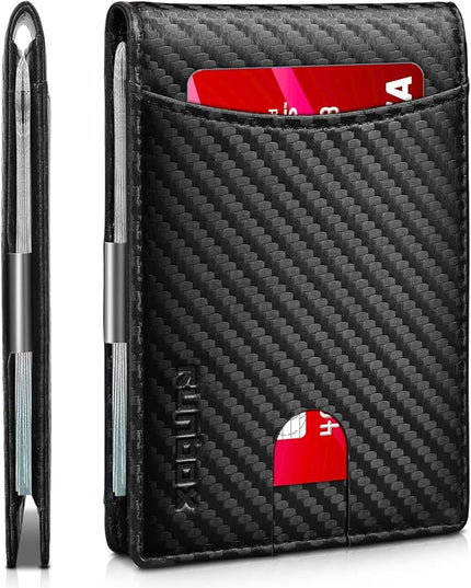 RUNBOX Slim Money Clip Wallets for Men RFID Blocking 11 Card Holder Minimalist Small Leather Bifold Men's Front Pocket Wallet Gift Box