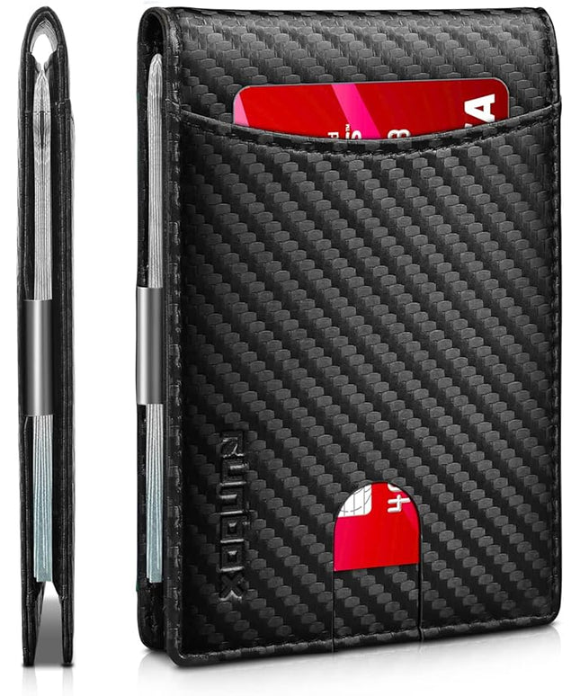 RUNBOX Slim Money Clip Wallets for Men RFID Blocking 11 Card Holder Minimalist Small Leather Bifold Men's Front Pocket Wallet Gift Box