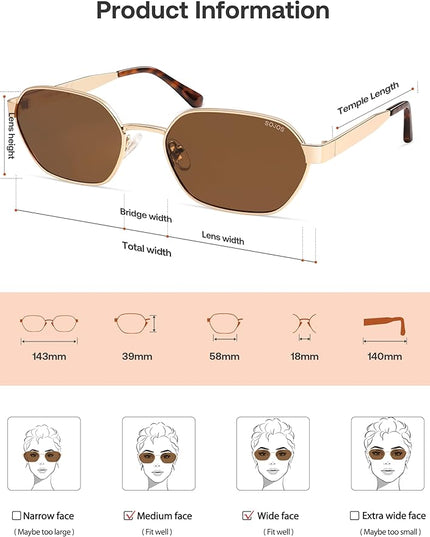 SOJOS Trendy Polarized Hexagon Sunglasses for Women Men, UV400 Retro Rectangle Shades SJ1238