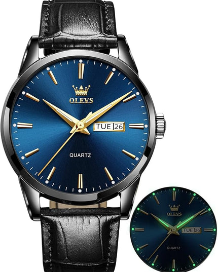 OLEVS Watches for Men Brown Leather Gold Case Analog Quartz Fashion Business Dress Watch Day Date Luminous Waterproof Casual Male Wrist Watches