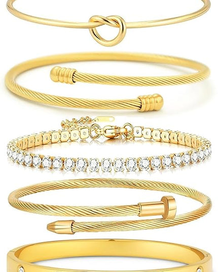 18 K Gold Plated Love Bangle Bracelet Stack Cuff Jewelry for Women Jewelry Set for Women Gift with Box