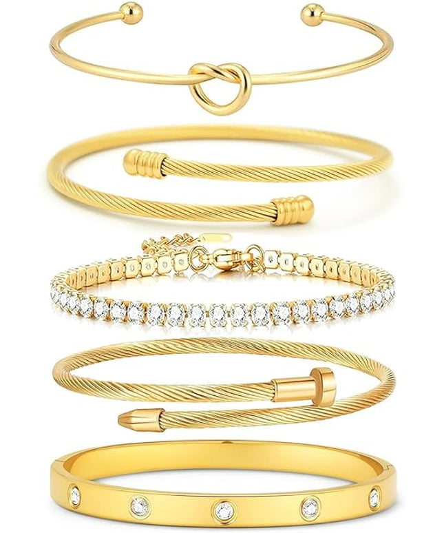 18 K Gold Plated Love Bangle Bracelet Stack Cuff Jewelry for Women Jewelry Set for Women Gift with Box
