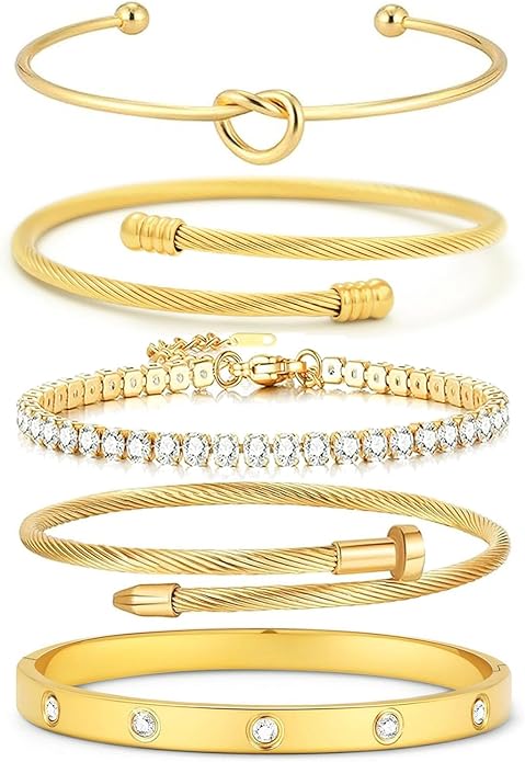 18 K Gold Plated Love Bangle Bracelet Stack Cuff Jewelry for Women Jewelry Set for Women Gift with Box
