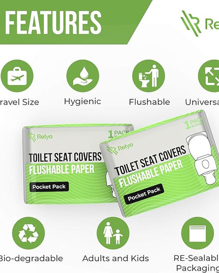 Toilet Seat Cover Paper Flushable (50 Pack) - XL for Adults and Kids Potty Training, 100% Biodegradable Travel Supplies Essentials for Public Restrooms, Airplane, Camping, Festivals