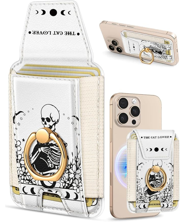 Shorogyt Compatible with Magsafe Wallet with Grip Magnetic Card Holder - Cute Phone Wallets with Ring Stand for iPhone 17/16/15/14/13/12 Series for Women Girls Love Cat Design, Fit 7 Cards