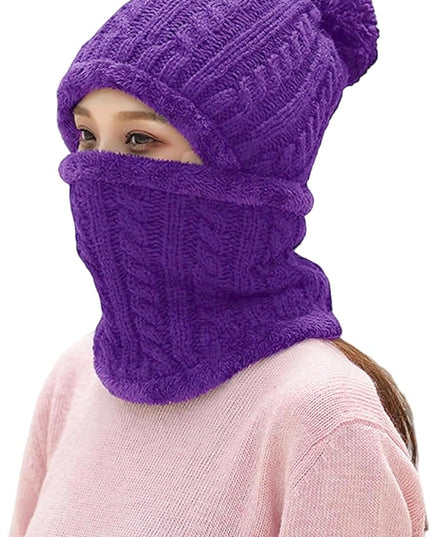 HUAMULAN Women Winter Beanie Hats One Piece Fleece Lined Knit Balaclavas Mask Set Skull Neck Circle Scarf Ski Snow Hat Pompom