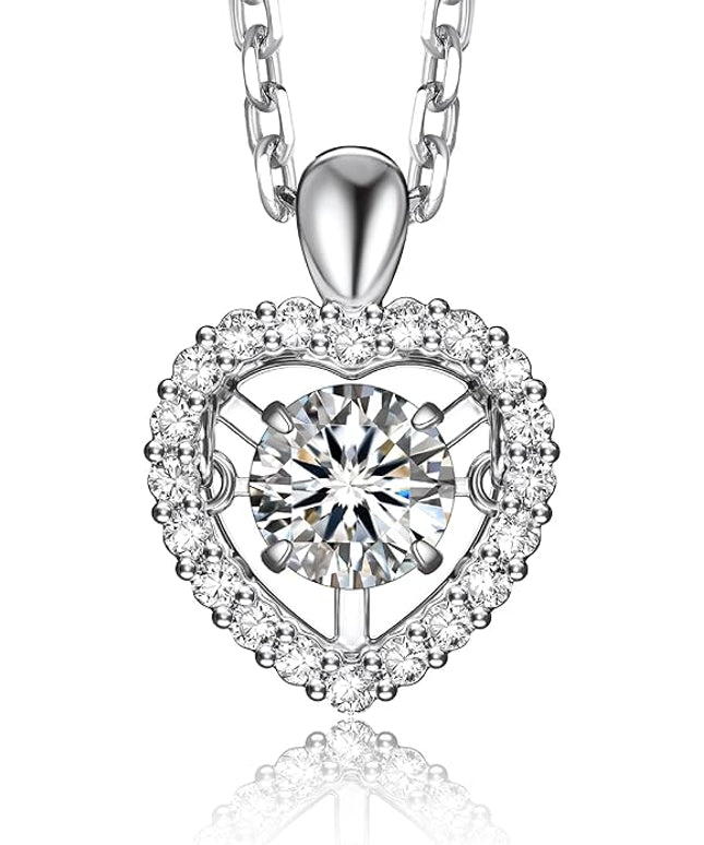 MomentWish Necklace for Women, Sparkling Gift for Her, 1Carat Moissanite Heart Pendent for Her, 925 Sterling Silver Dance Necklace for Anniversary Christmas Valentines