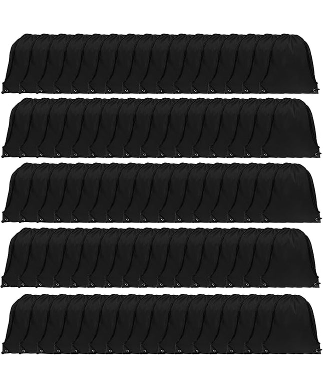 GoodtoU Backpack Drawstring, 16.5"x13.3" Nylon Gym Bag, 80Pcs Bulk Pack, Black