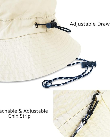 PFFY Quick Dry Waterproof Packable Bucket Hat for Women Men Outdoor Sun Hats with Detachable Chin Strap