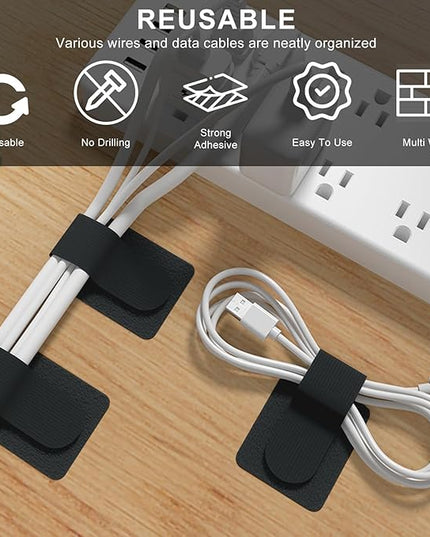 20-Pack Large Reusable Self-Adhesive Cable Ties cable management Adjustable Hook & Loop Straps for Organizing Data Cables, Wires, Headphones Under-Table Cord Management for Home, Office