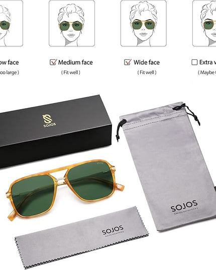 SOJOS Sunglasses for Women & Men, Square, Retro, Polarized Lens, Trendy Aviator, 90s Shades