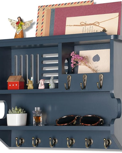 Mutsault Key Holder for Wall, Mail and Key Holder for Home Decor, Key and Mail Holder for Wall with Key Hooks, Gray