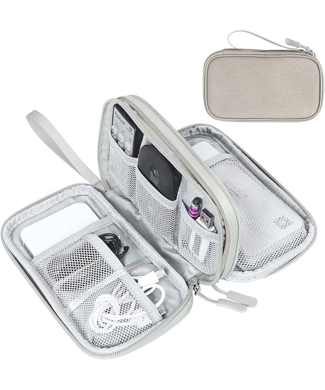 FYY Electronic Organizer, Travel Cable Organizer Bag Pouch Electronic Accessories Carry Case Portable Waterproof Double Layers All-in-One Storage Bag for Cable, Cord, Charger, Phone, Earphone Khaki