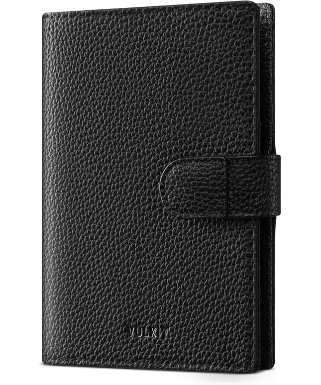 VULKIT Leather Passport Travel Wallet for 2 Passports Pocket Slim Double Passport Holder RFID Blocking with ID Window for Women or Men