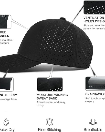 VOBOOM Men Quick Dry Baseball Cap Laser Cut Mesh Ball Curved Brim Snapback Hat