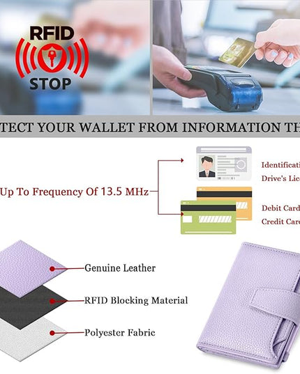 Airkit Small Wallet Women RFID Blocking Soft Leather Bifold Compact Card Holder Wallet for Women with Zipper Coin Pocket 4 ID Window