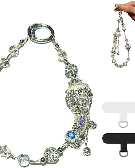 White Royal Crystal Crown Original Design Phone Charm with 2 Tether Tabs – Stylish, Durable, and Hands-Free Phone Chain – Compatible with iPhone, Samsung, Pixel & More