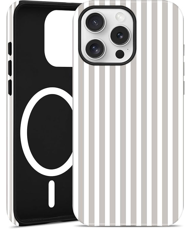 Jusy Compatible with MagSafe Striped Phone Case for iPhone 13 Pro, Cute Aesthetic Magnetic Soft TPU and Hard PC Protective Phone Cover for Women Girls（Matte） - Antique White