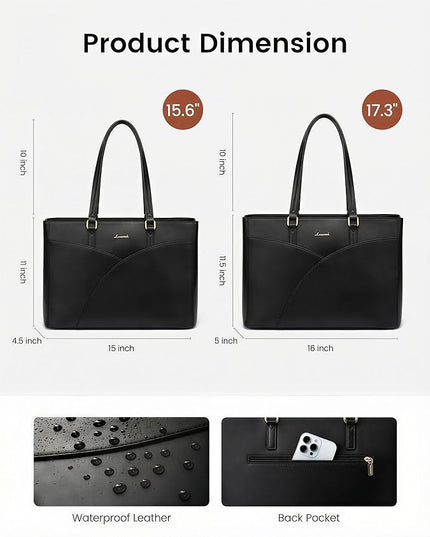 LOVEVOOK Laptop Bag for Women,15.6 Inch Work Teacher Bags Leather Tote Bag Briefcase Waterproof Computer Bag for Women，Black